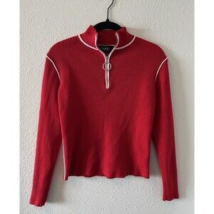 Cider Women's Sweater Size Small Knitted Zip Up Top Ribbed Cherry Red Mock Neck